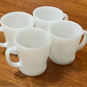 Fire King D handle coffee mugs cups set of 4 white